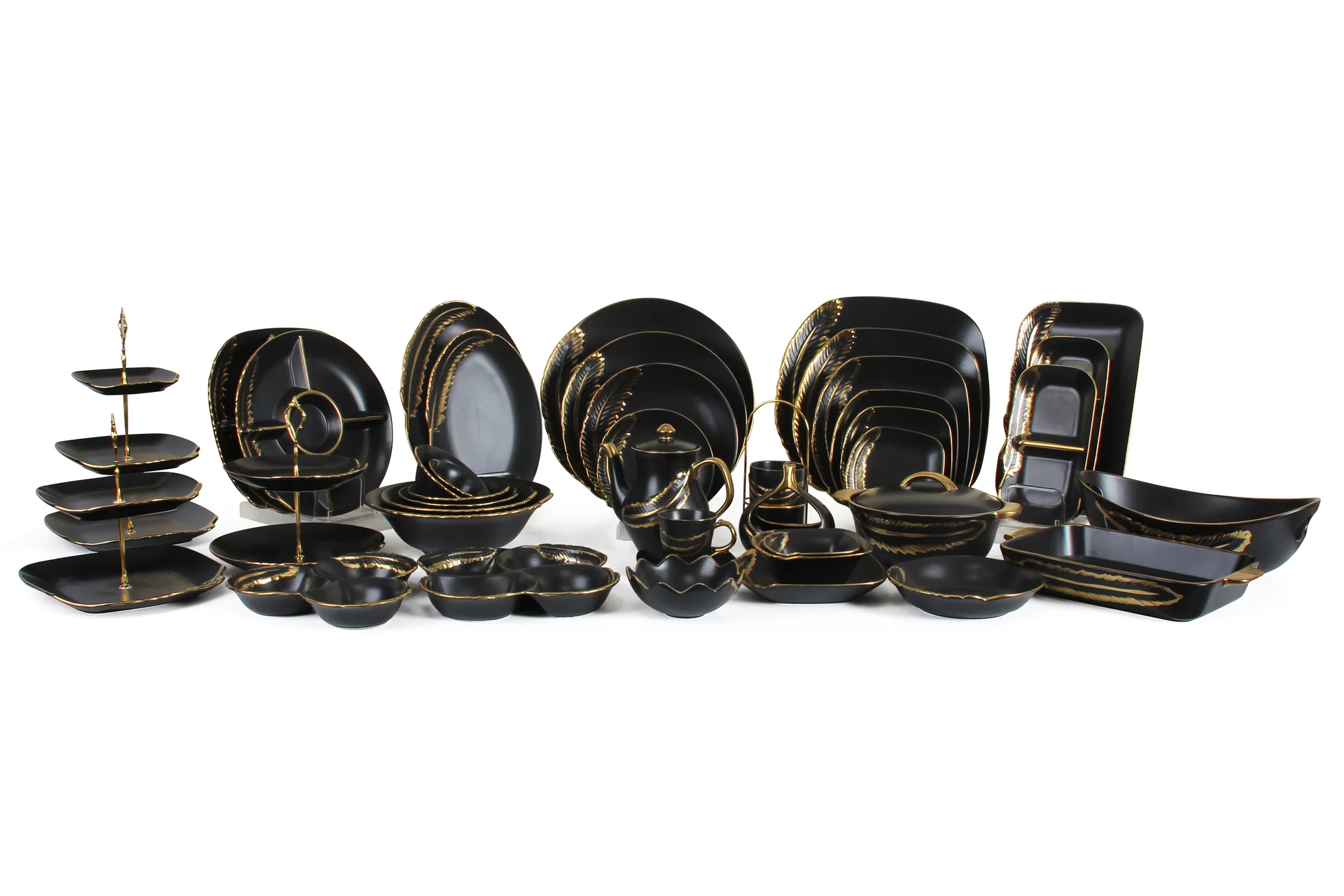 Feather Series Black-Base Gilded Embossed Tableware Set