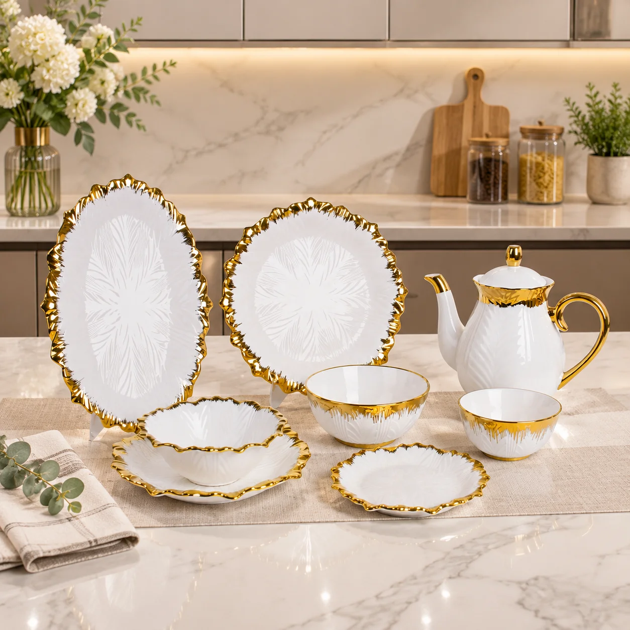 Leaf Whisper Luxury Embossed Dinnerware Sets